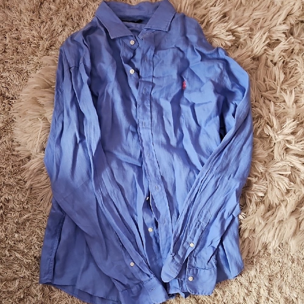 Polo Men's Blue Linen Shirt